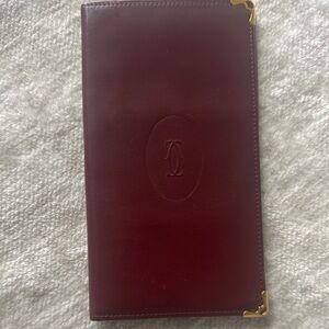 Cartier Deep Red Leather Wallet with Gold Trim